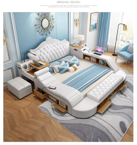 Lit intelligent moderne en cuir luxueux avec haut-parleur multimédia et chargeur USB, mobilier de chambre à coucher, lit intelligent - hu-2-038, ensembles de chambre à coucher - Product Image 5