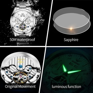 Montre homme OUPINKE 3281, tourbillon, chronographe multifonctionnel, mécanique, étanche 50M, luxe, haute qualité, Reloj - Product Image 6