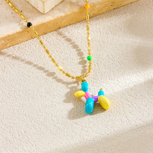 Cartoon Balloon Dog Pendant Stainless Steel Necklace Colorful 3D Charm Gift Jewelry - Product Image 1