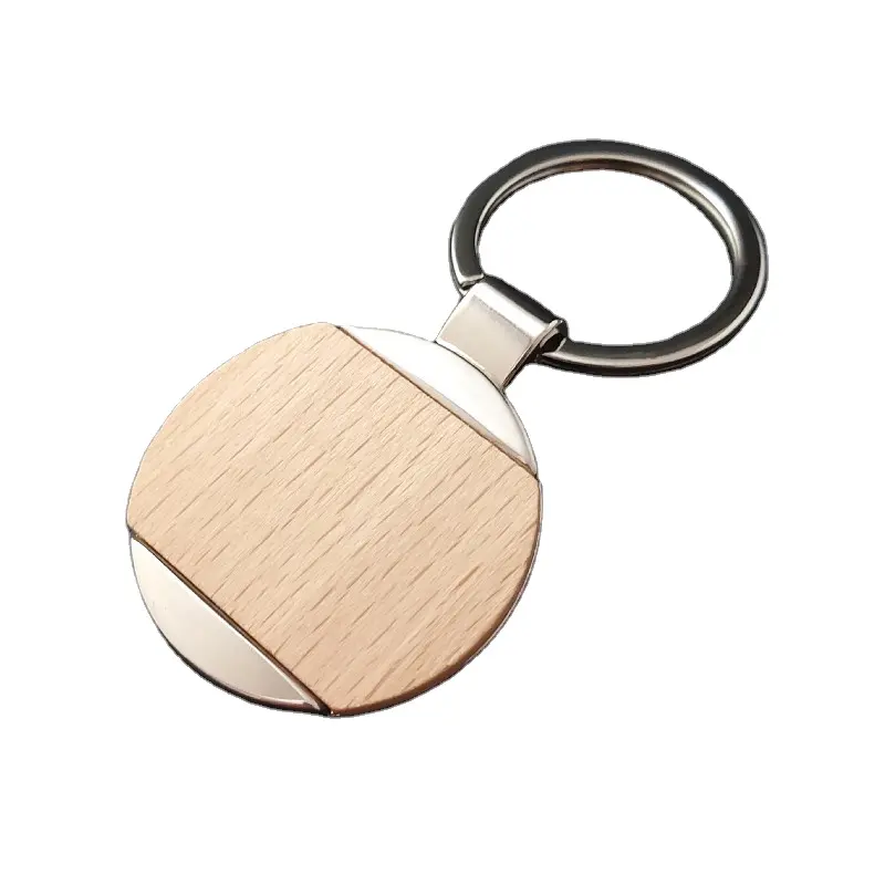 MY301 Porte-clés en bois gravé avec logo personnalisé de forme ronde Porte-clés en métal Porte-clés en bois de bambou