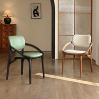 Fauteuil de salle à manger en bois de frêne massif, design italien minimaliste et moderne, revêtement en cuir, durable et stable, idéal pour appartement et usage commercial