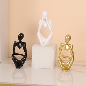 Set de Adornos de Resina con Figura Minimalista Sentada de Maestro Gu, en Negro, Blanco y Dorado, Decoración para Hogar y Oficina 7128P - Product Image 1