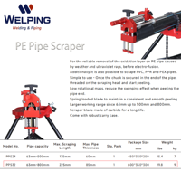 Nouveau grattoir industriel Welping PPS32 pour tuyaux PE 63-800 mm, longueur de raclage max. 225 mm, épaisseur max. 85 mm, garantie 2 ans