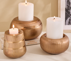 Modern Hand Cast Christmas Antique Vintage Round <b>Taper</b> <b>Candle</b> Holder Gold Home Decoration - Product Image 5