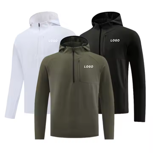 OEM Vêtements <span class=keywords><strong>de</strong></span> sport <span class=keywords><strong>de</strong></span> marque personnalisables pour hommes Pull à capuche au design solide Veste à fermeture éclair et séchage rapide en tissu tissé coupe-vent avec poches sur le support - Product Image 2