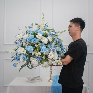 Fleurs artificielles DKB en gros, décoration <span class=keywords><strong>de</strong></span> mariage, centre <span class=keywords><strong>de</strong></span> <span class=keywords><strong>table</strong></span> pour banquet, grande boule <span class=keywords><strong>de</strong></span> fleurs artificielles bleue et blanche <span class=keywords><strong>de</strong></span> 70 cm - Product Image 1