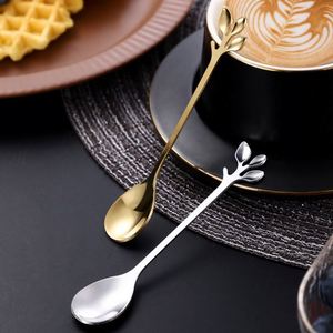 ช้อนชา/กาแฟทรงใบไม้ คุณภาพสูง หรูหรา สีเงิน สีทอง สไตล์เกาหลี ด้ามยาว เป็นมิตรกับสิ่งแวดล้อม ผลิตจากสแตนเลสขัดเงา เหมาะสำหรับเป็นของขวัญ - Product Image 2