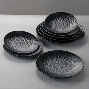 <b>Melamine</b> black rock textured round <b>plate</b> featuring snowflake and beef platter, wasabi grilled beef short rib <b>plate</b>, tableware - Product Image 2