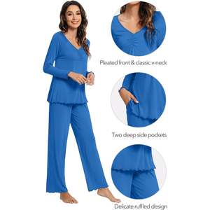 Conjunto de pijama personalizado para mujer, suave y cómodo, de viscosa de bambú, ropa de dormir, top de manga larga y pantalones, tallas S-XXL - Product Image 3