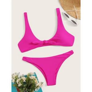 Conjunto de Bikini de Lujo de 1 Pieza para Mujer, Diseño con Volantes, Tirantes Ajustables, Estampado/Puntos/Color Liso, Micro Bra, Tanga, Personalizado de Fábrica, para la Playa - Product Image 3