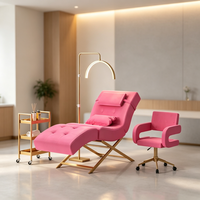 Lit de beauté moderne en tissu rouge pour salon, base dorée de luxe, mobilier de salon, lit cosmétique pour cils avec chariot