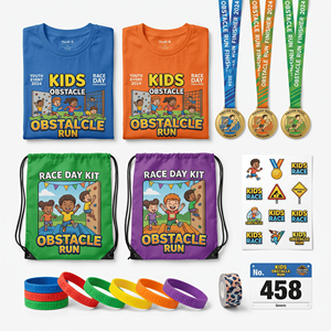 Kit de Carrera Personalizado para Niños con Camiseta, Medalla, Bolsa con Cordón de Dibujos Animados y Pulsera para Carrera de Obstáculos - Product Image 1