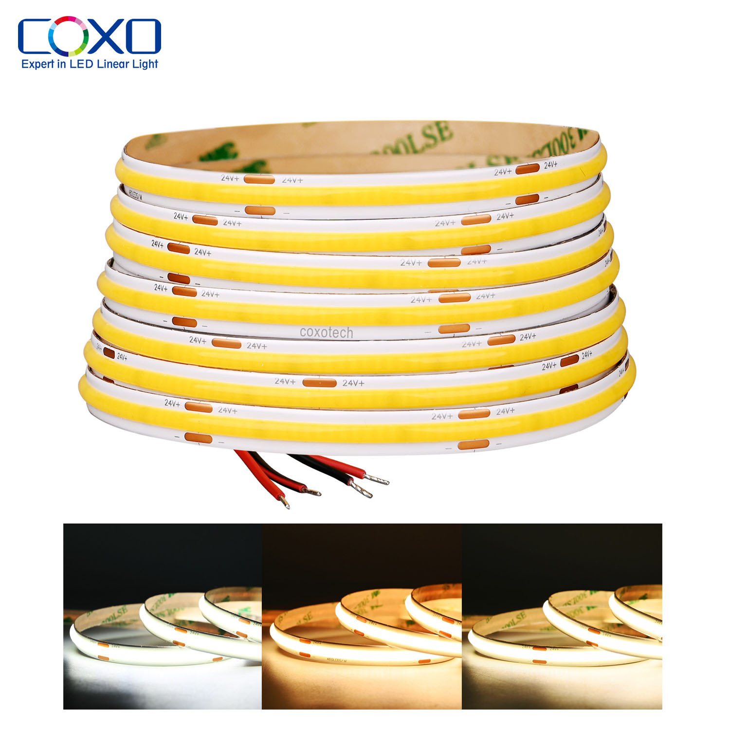 COXO Cob Led Strip Manufacturer Tuya 12 Volt 5m Flex Flexible 5v for Warm Tv Backlight White 12v Smart 24v Cob Led Strip Light