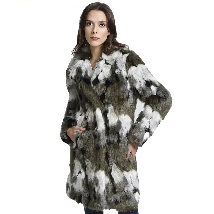 Jrfur Hot Sale Women Faux Fur Coat Army Green Fake Long Slim Winter Warm Colorful Artificial Fur Jacket