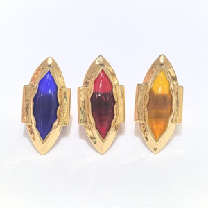 Anillo de Resina con Forma de Rombo PuYing, Chapado en Oro de 18K, Bisel Liso, Banda Ancha, Multicolor, Moderno, Ajustable, Joyería de Moda para Boda - Product Image 1