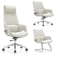 Chaise haute de direction en bois et cuir blanc avec base en porte-à-faux chromée de 350mm Silla De Oficina Blanca avec mécanisme d'inclinaison du genou