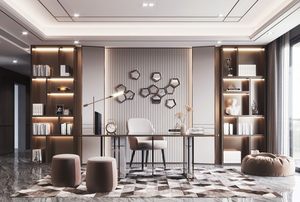 HAIYUE Nouvelle conception de bibliothèque haute et moderne en bois gris, étagère murale complète - Product Image 2