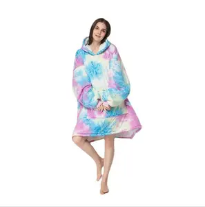 Thickened home clothes tie-dye flannel nightgowns lady men and women pullovers to keep warm lazy blankets