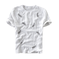 Nouveau T-shirt en coton style unisexe à manches courtes avec broderie plume