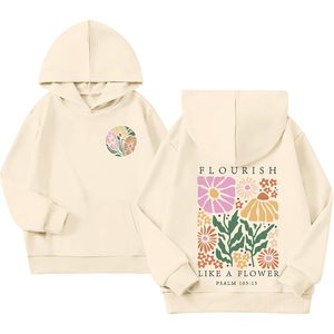 เสื้อฮู้ดเด็กผู้หญิง FOXA ลายดอกไม้ ผ้าฝ้าย ระบายอากาศได้ดี ลายกราฟิกทางศาสนา สำหรับเด็ก พร้อมข้อความจากพระคัมภีร์ - Product Image 1