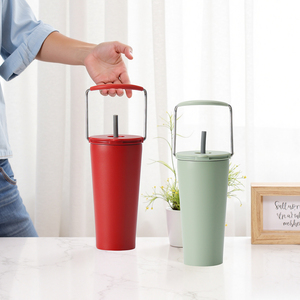 Bouteille d'eau élégante et pratique en acier inoxydable 304 avec poignée multicolore et paille, gobelet pour boissons à emporter - Product Image 1