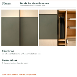 Armoire <span class=keywords><strong>coulissante</strong></span> <span class=keywords><strong>sur</strong></span> <span class=keywords><strong>mesure</strong></span> en mélamine avec trois tiroirs, finition chêne naturel et panneaux d'accentuation anthracite - Product Image 4