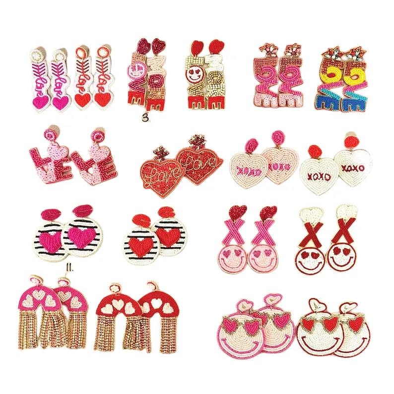 LOVE Seed Bead Valentine's Earrings Pink Red Earrings XOXO Love More Holiday Earrings women jewelry
