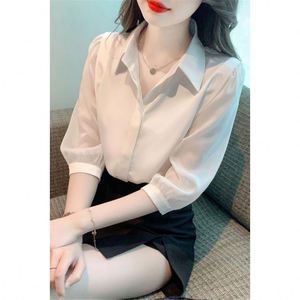 Kemeja <span class=keywords><strong>Chiffon</strong></span> Wanita Putih Musim Panas Profesional <span class=keywords><strong>2026</strong></span> Model Baru Kerah Polo Berkualitas Tinggi - Product Image 1