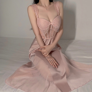 Meriga Chine Vente en gros de nuisettes de qualité supérieure Vêtements de nuit sexy pour femmes Armatures en satin de soie avec coussinet de poitrine Robe de nuit à lacets P4338 - Product Image 4