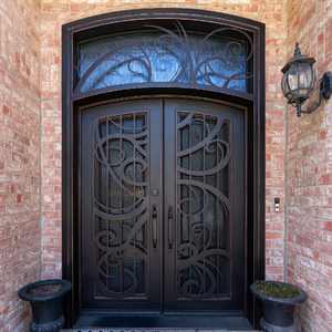 Puerta Principal <span class=keywords><strong>de</strong></span> <span class=keywords><strong>Hierro</strong></span> Estilo Revival con Paneles <span class=keywords><strong>de</strong></span> <span class=keywords><strong>Vidrio</strong></span> con Plomo, Artesanía Tradicional para Restauración <span class=keywords><strong>de</strong></span> Propiedades Históricas - Product Image 4