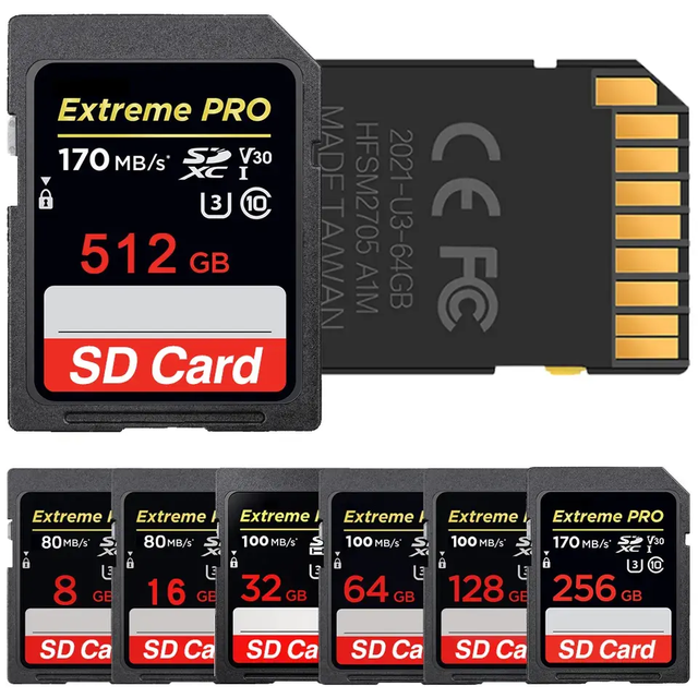 2026 Wholesales Memory Cards Extreme Pro SD Memory Card 200MBs 2GB 4GB 8GB 16GB 32GB 64GB 128GB 256GB 512GB 1TB 4K