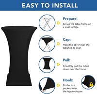 Housse de table cocktail noire en spandex avec poche renforcée, nappe extensible ronde pour table haute, décoration de mariage et de fête en extérieur