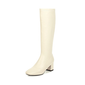 Bottes longues pour femmes 2022 printemps automne bottes hautes blanches genou Rider Style chaud bottes moyennes fines - Product Image 6