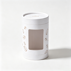 Boîte en carton cylindrique avec logo personnalisé, fenêtre transparente, tube en papier recyclable, emballage pour grains de café - Product Image 1
