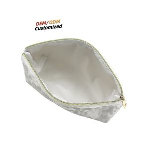 Wholesale Custom <b>Quilted</b> Velvet <b>Makeup</b> Pouch <b>Bag</b> Women's Travel Cosmetic Storage with Zipper Closure Striped for Toiletry Gift - Product Image 5