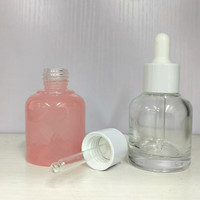 Botol Tetes Kaca Bening Pink 30ml Mewah dengan Pipet Putih Logo Kustom Kosmetik