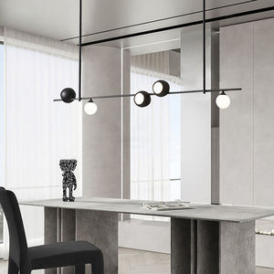 Lampe à suspension moderne en métal noir, luminaire suspendu en verre blanc pour salle à manger - Product Image 2