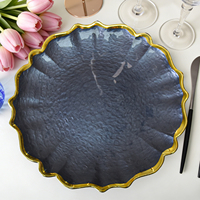 Assiettes de présentation en verre transparent à bord doré, design texturé, pour mariage et dîner, par le fabricant