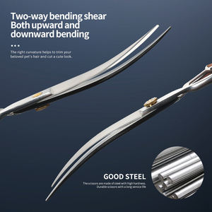 스테인리스 스틸 반려동물 강아지 미용 가위 업다운 커브 가위 날카로운 엣지 고양이 헤어 커팅 이발 도구 키트 - Product Image 4