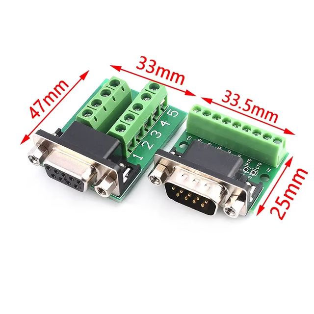 D-Sub 9pin Solderless Connectors DB9 RS232 Serial to Terminal Female Male Adapter Connector Breakout Board
