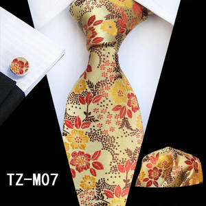 Wholesale Custom Design Dark Blue Gold <strong>Orange</strong> Floral Mens Neckties With <strong>Pocket</strong> <strong>Square</strong> Cufflinks Silk <strong>Ties</strong> for Men - Product Image 3