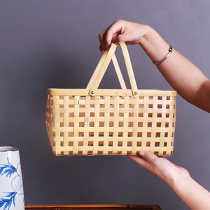 Handmade <b>Bamboo</b> Woven <b>Basket</b> Rectangle Storage <b>Basket</b> For Kitchen Food Container - Product Image 3