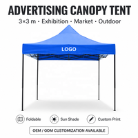 Carpa Plegable Tipo Gazebo 3x3m 10x10 pies, Estructura de Acero, Tela Oxford 420D Impermeable, Logotipo Personalizado para Publicidad, Puesto de Mercado, Feria Comercial