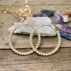 Pendientes <span class=keywords><strong>de</strong></span> aro grandes delicados para mujer, aretes <span class=keywords><strong>de</strong></span> perlas <span class=keywords><strong>de</strong></span> agua dulce, <span class=keywords><strong>joyas</strong></span> envueltas en alambre <span class=keywords><strong>de</strong></span> piedras preciosas naturales crudas LS-B1577 - Product Image 1