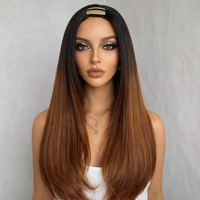 Perruque synthétique lisse et soyeuse de 24 pouces avec partie en U, cheveux naturels, fibre haute température, résistante à la chaleur, avec mèches