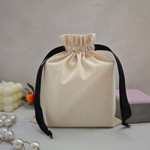 Sac à cordon en coton de luxe, pochette personnalisée pour accessoires de créateur, pour le rangement de bijoux, organiseur portable, sac cadeau réutilisable - Product Image 2