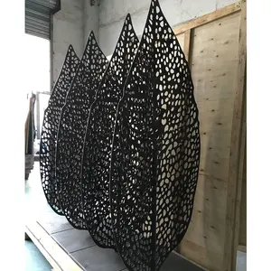 激光切割装饰隐私花园独立式树叶设计艺术图案科腾钢天然铁锈金属屏风