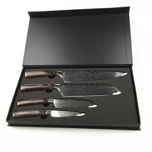 Bán buôn nóng bán thép không gỉ Damascus Santoku Nakiri cắt lát bánh mì đầu bếp nhà bếp gọt Knife Set pakka gỗ xử lý - Product Image 2