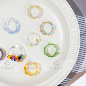 Handmadecolored Glaze Simple Bracelet Ring, High-end And Cool Little Finger Ring, Irregular-shaped Ring, Lampwork Glass, Multico - Product Image 1
