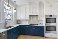CBMMart Armoire murale de cuisine en chêne blanc et bleu brillant laqué aux couleurs naturelles Armoires de cuisine modernes en bois massif blanc